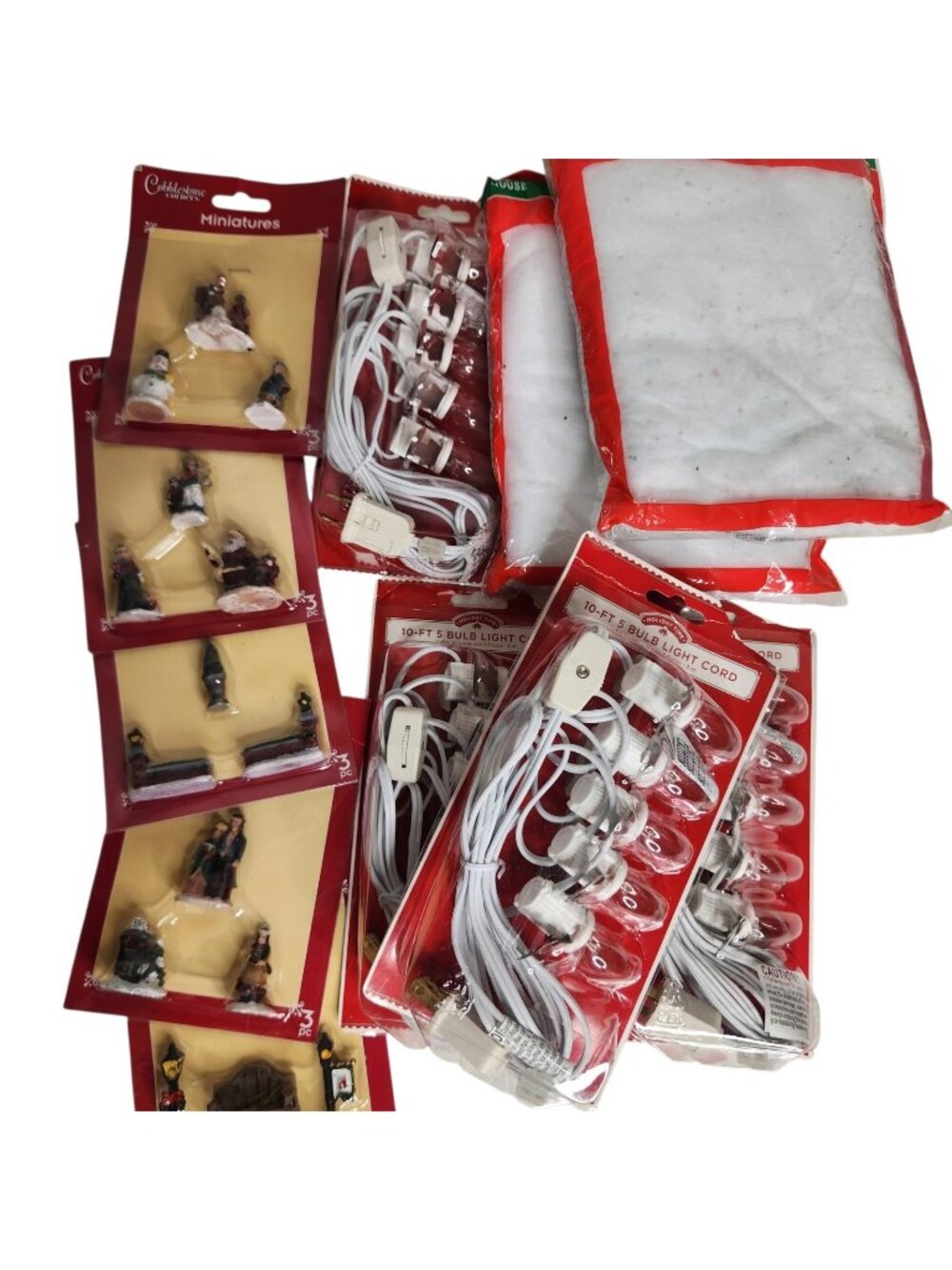 Cobblestone Corners Winter Village Miniatures 4 Light Cords Glitter Drape  Snow